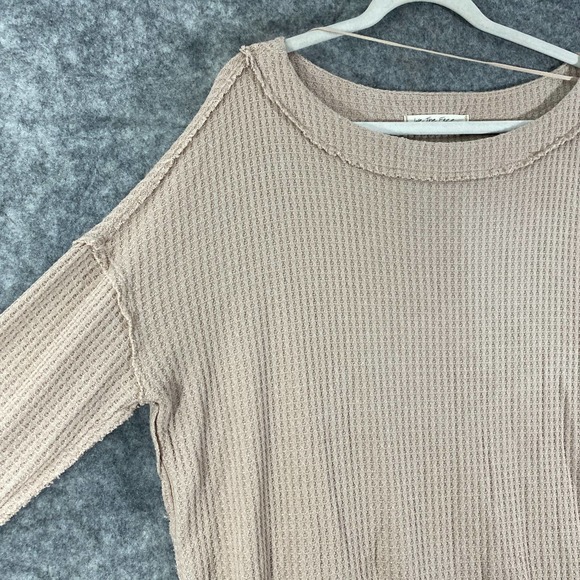 Free People Thermal Top Small Sand Beige Waffle Knit Long Sleeve Oversized - Picture 6 of 14